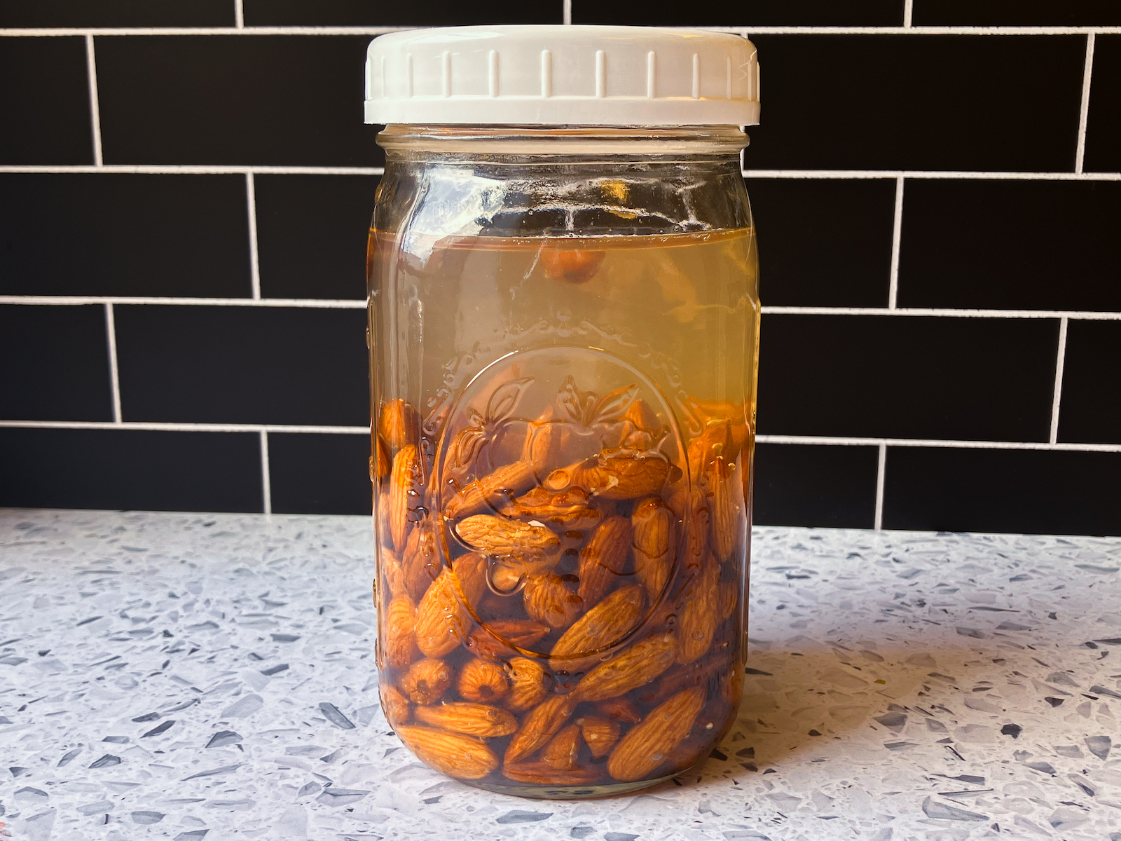 Almonds soaking in water