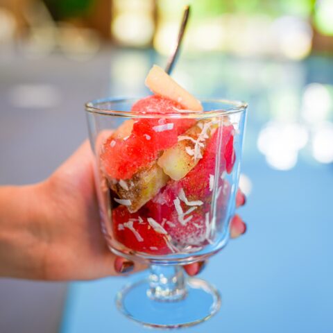Frozen spiced melon bites by the poolside