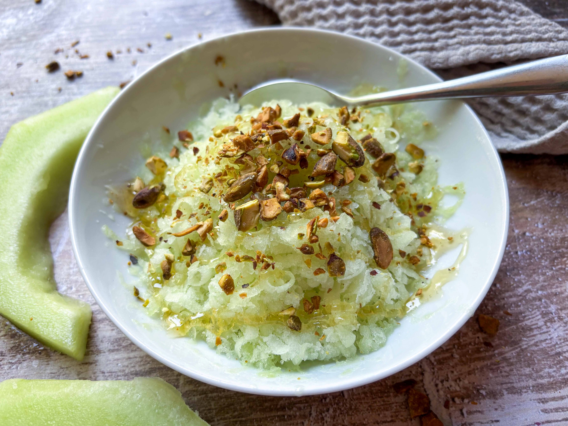 Honeydew granita in a bowl