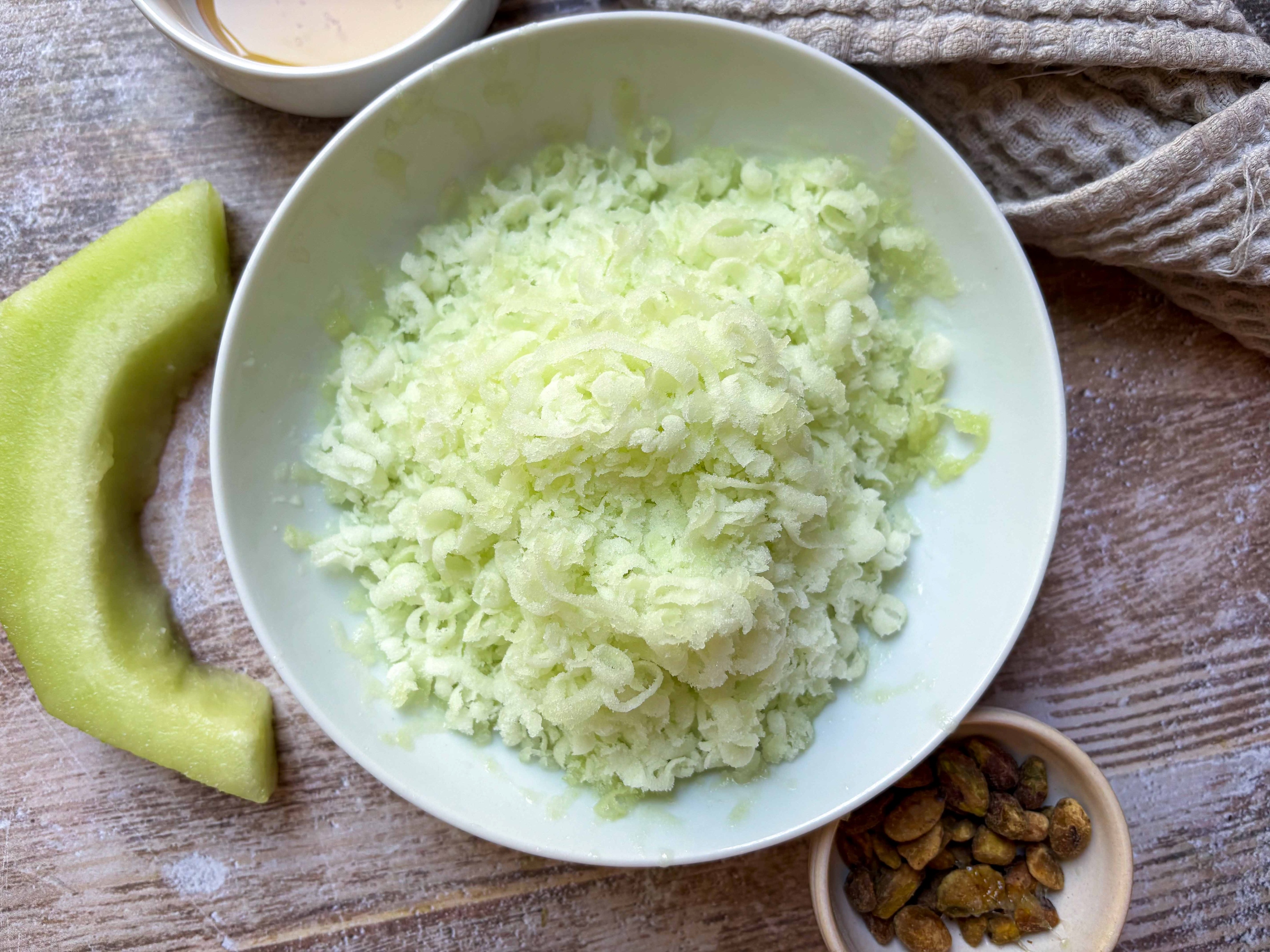 Freshly shaved frozen honeydew