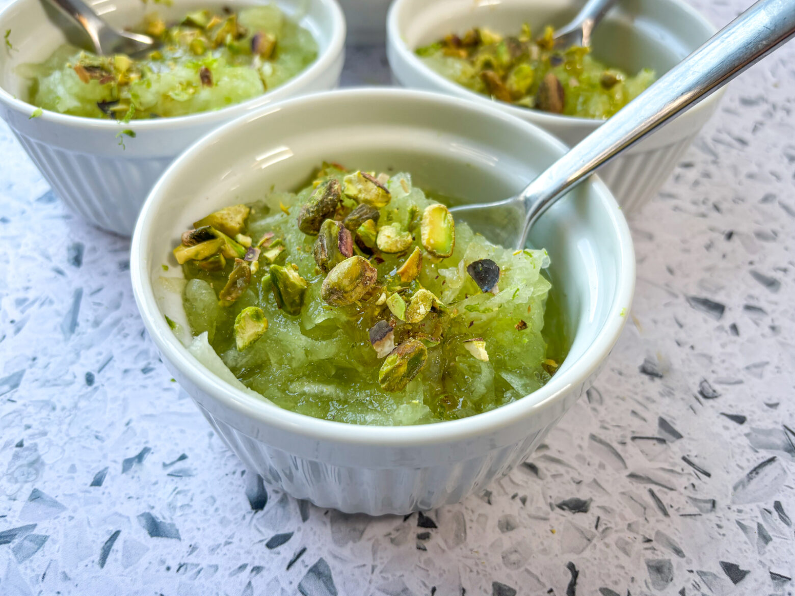 Paleo honeydew granita in ramekins