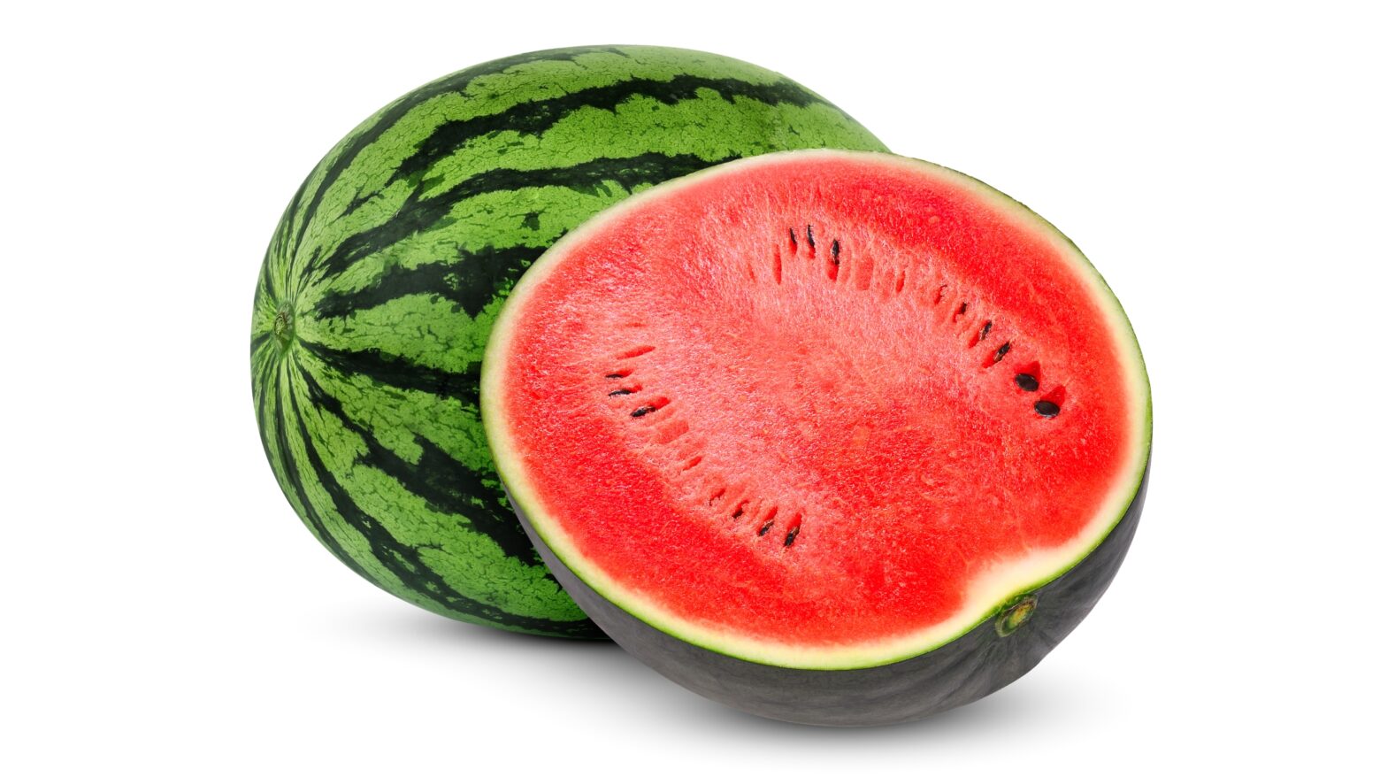 Whole watermelon next to a halved watermelon