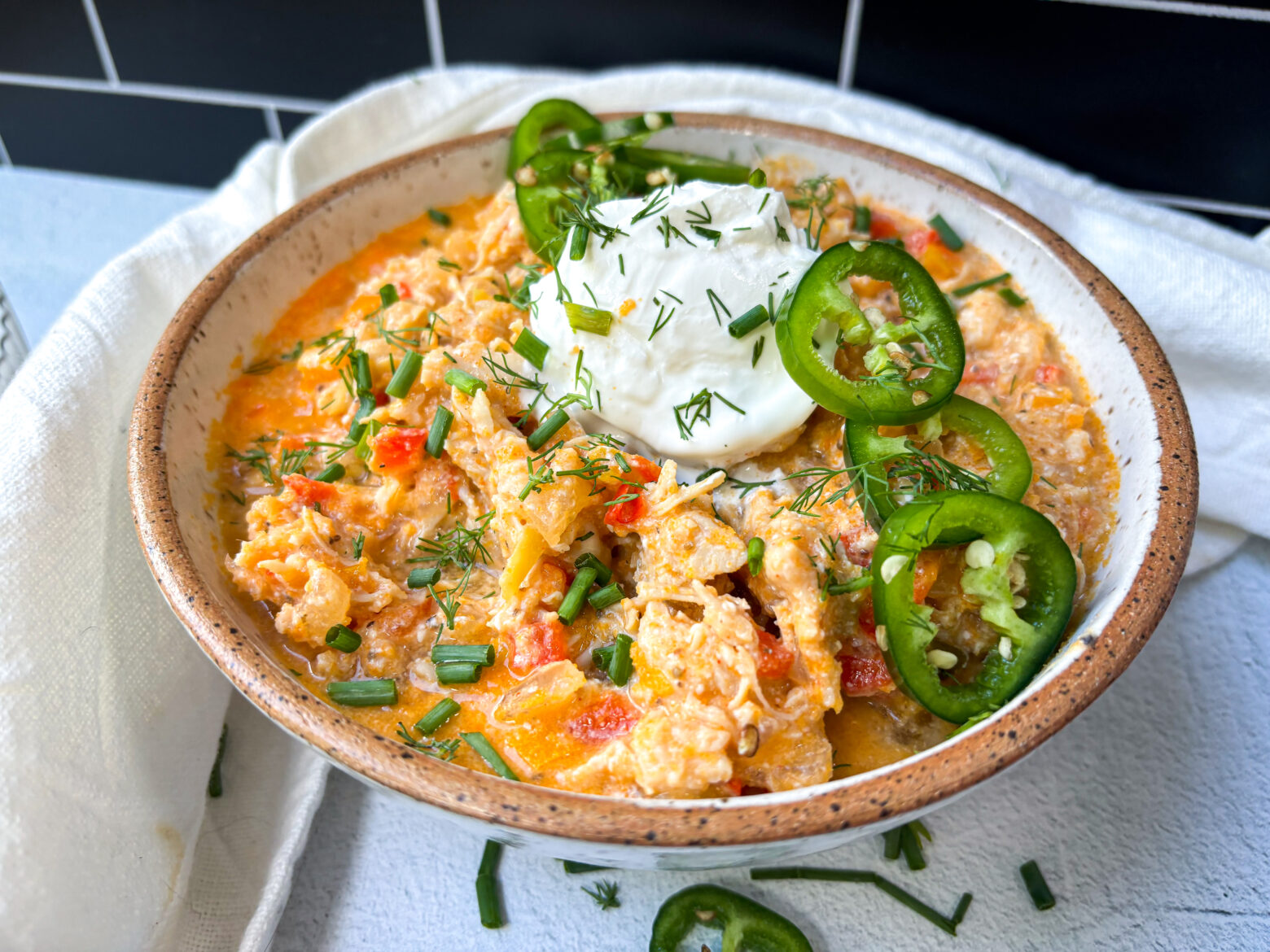 Buffalo chicken dip in a bowl