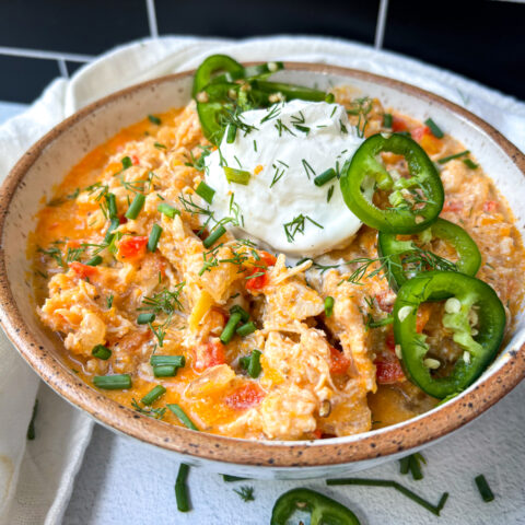 Buffalo chicken dip in a bowl