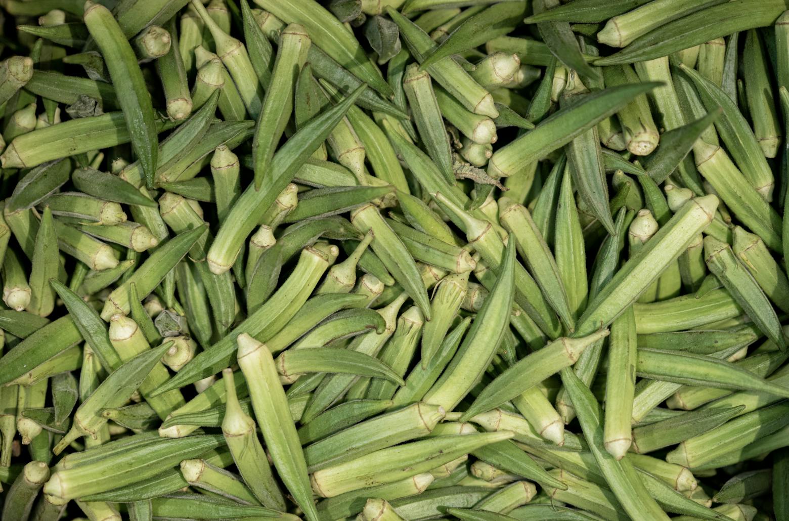 overhead view of okra