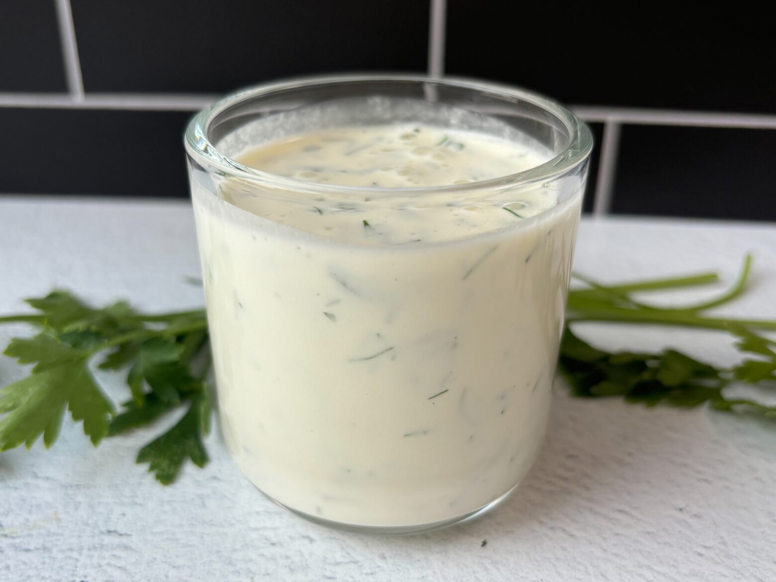 Healthy ranch dressing in a glass jar