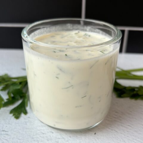 Healthy ranch dressing in a glass jar