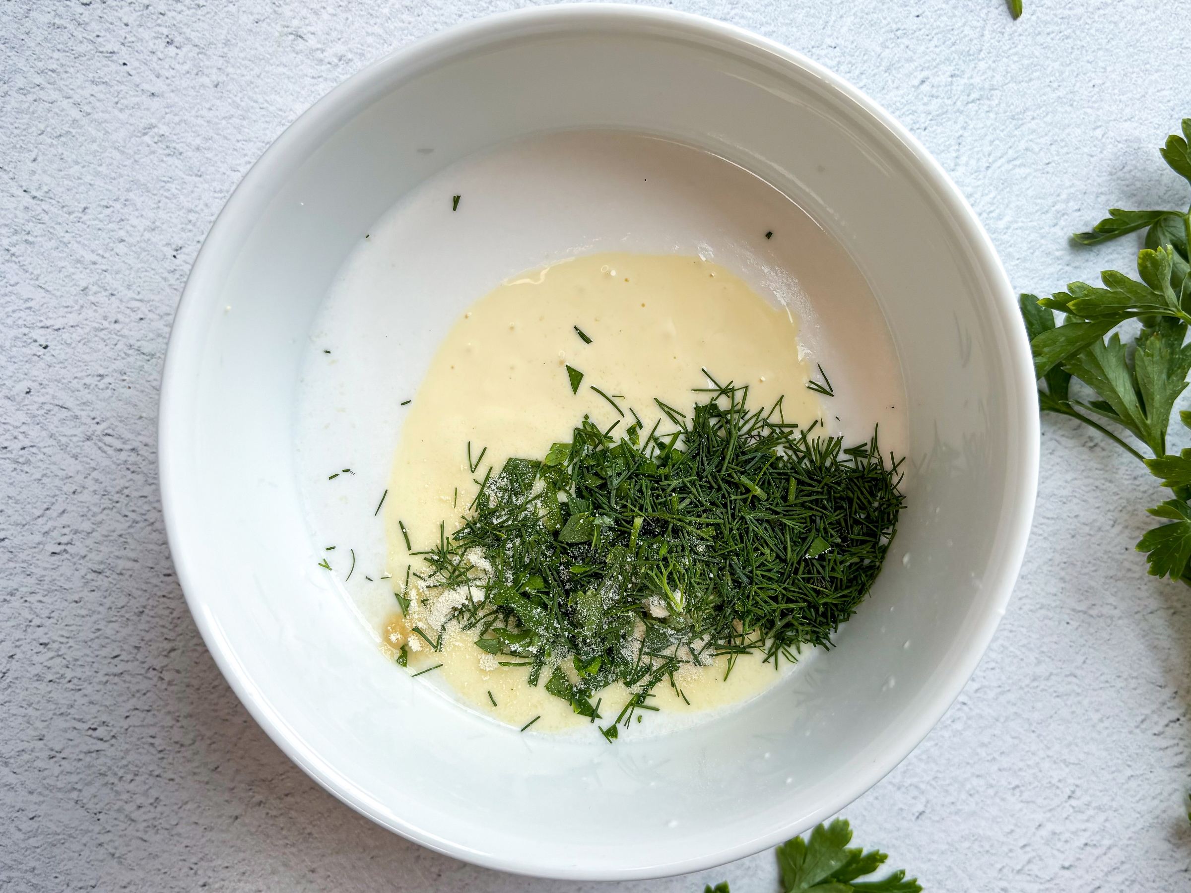 Ranch ingredients together in a bowl, unmixed