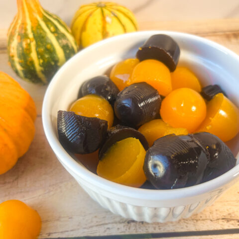 Halloween gummies in a bowl.