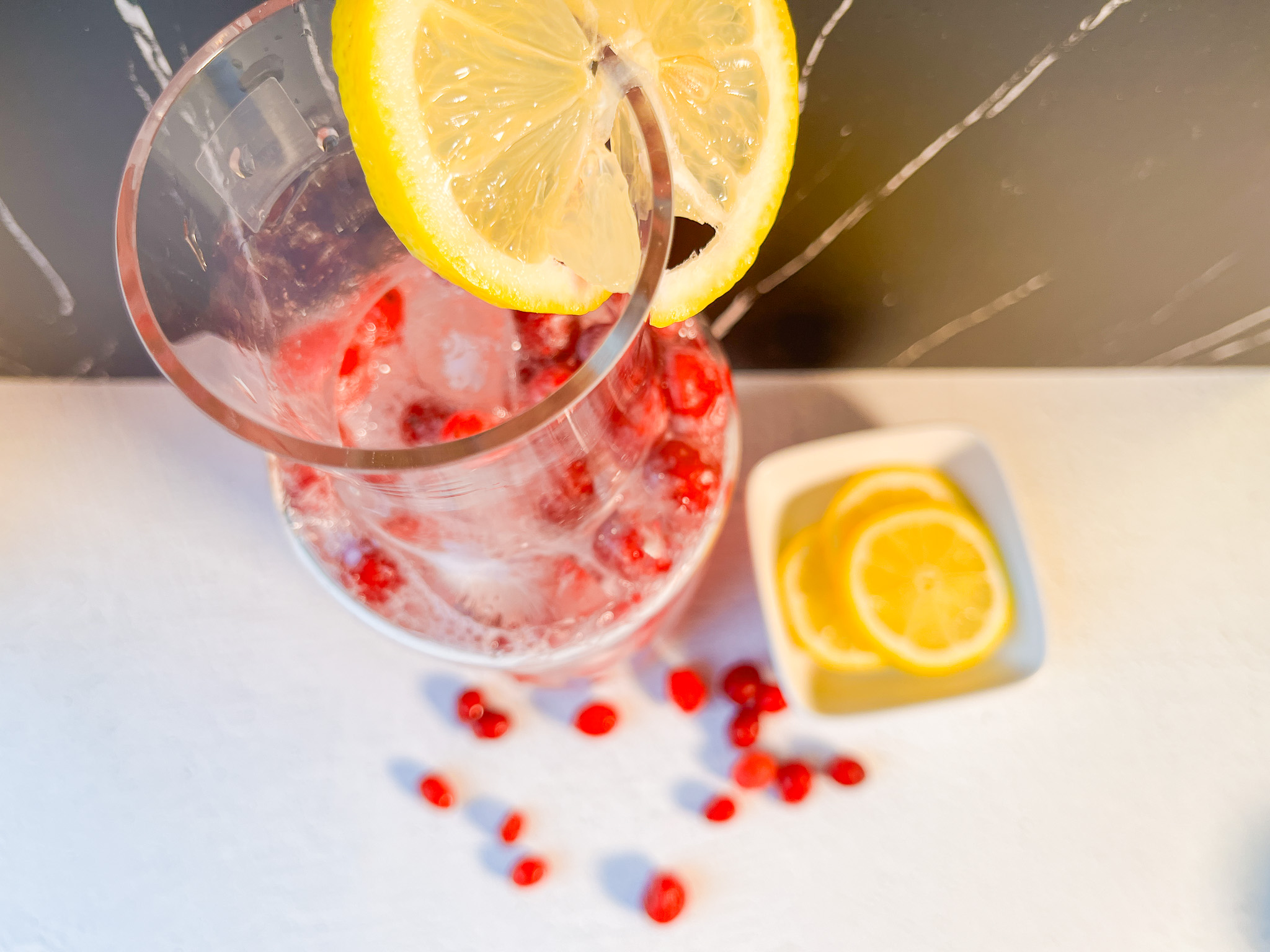 Sparkling citrus digestif finished in a pitcher from above. 