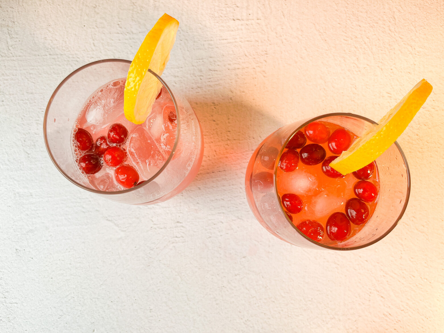 Sparkling citrus digestif in glasses from above.