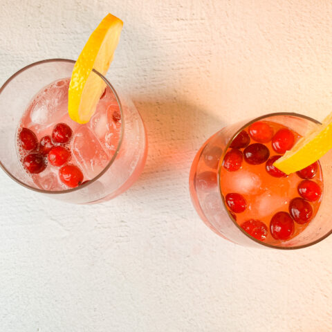 Sparkling citrus digestif in glasses from above.