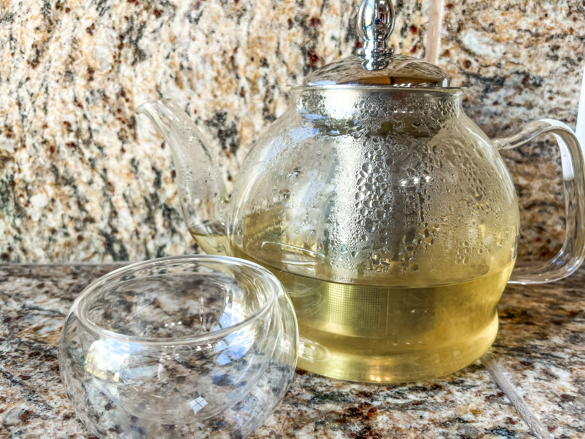 Digestive support tea seeping in a teapot. 