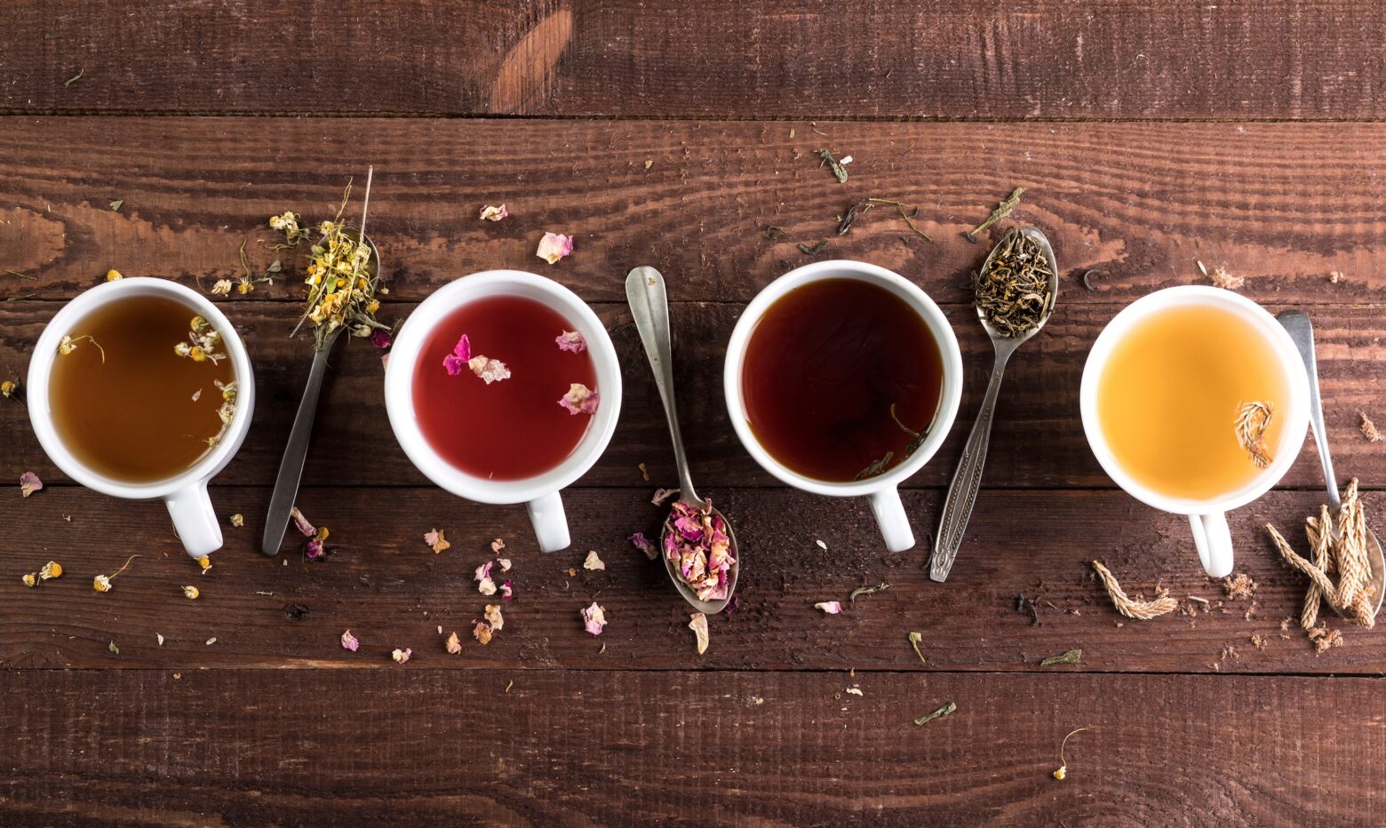 four different tea types in a row