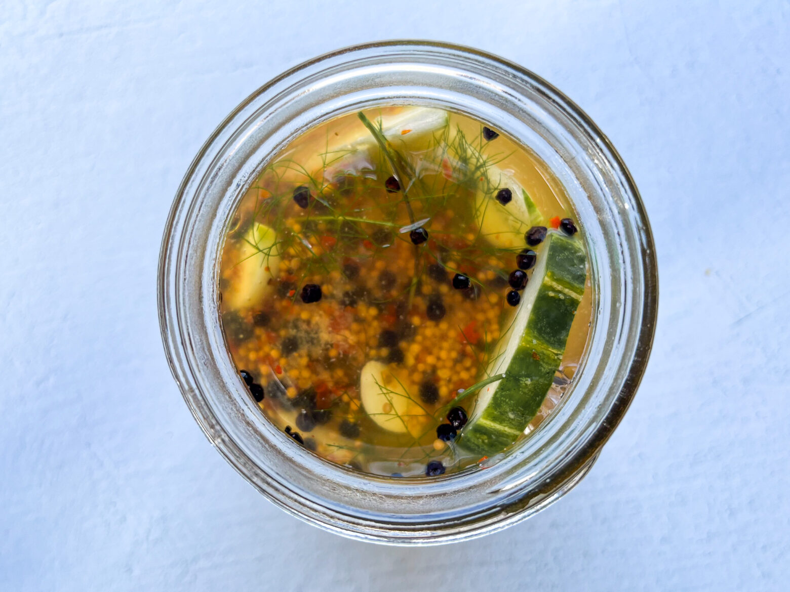 pickles in mason jar from above