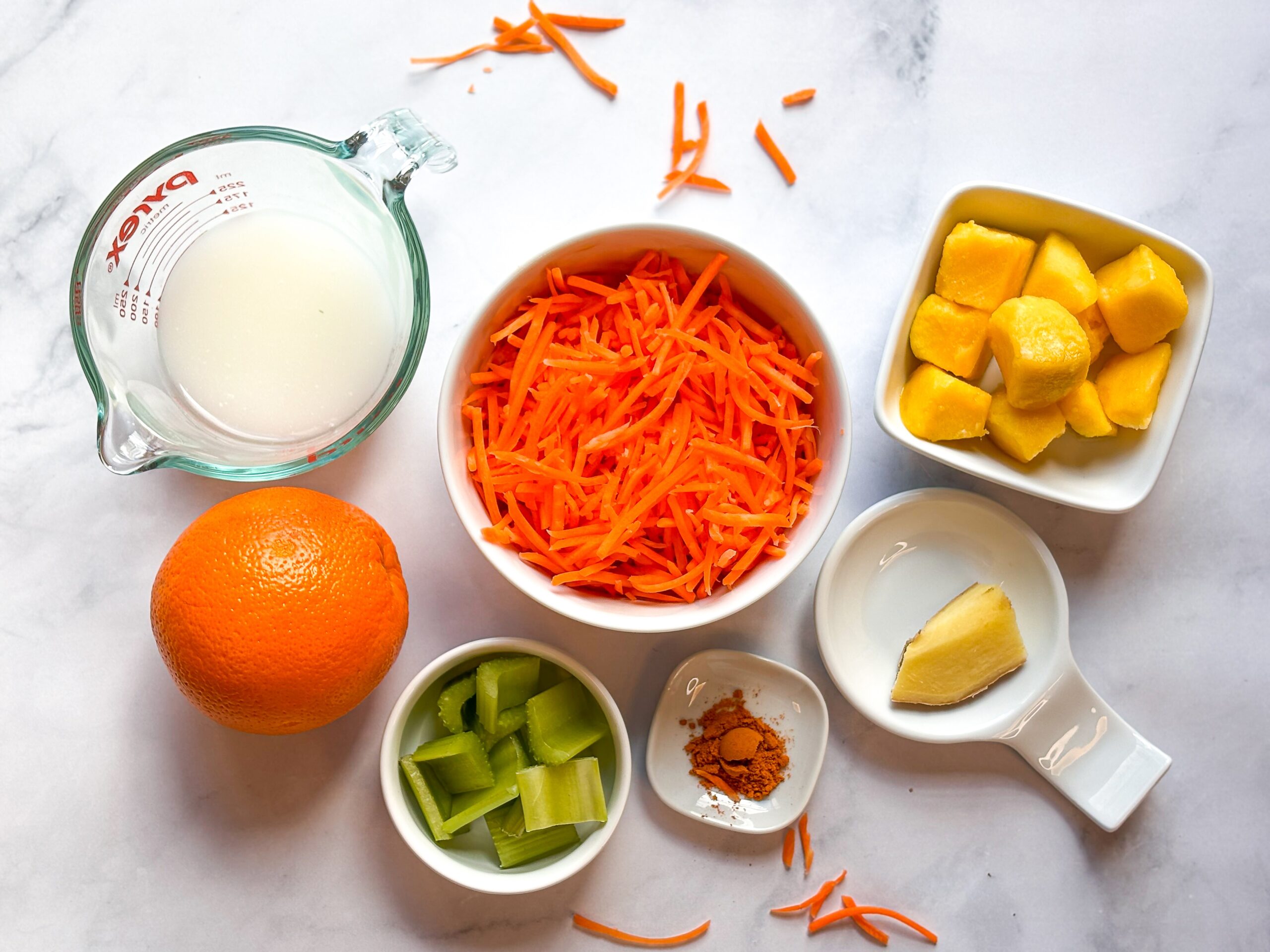 Carrot smoothie ingredients. 