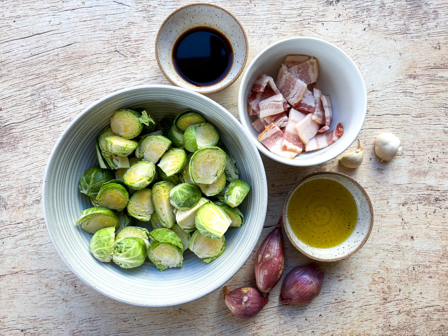 Air fryer balsamic brussels sprouts ingredients.