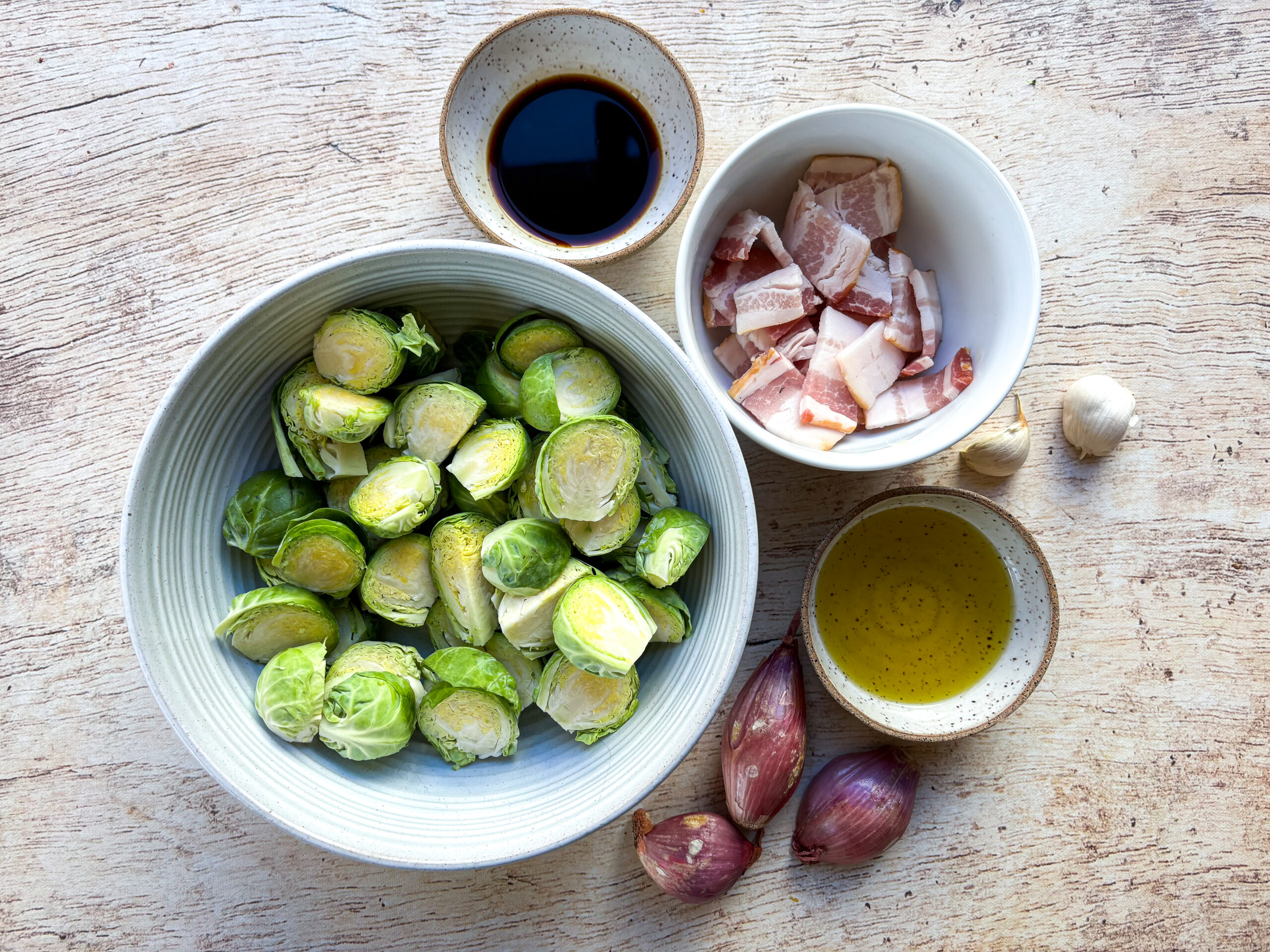 Air fryer balsamic brussels sprouts ingredients. 