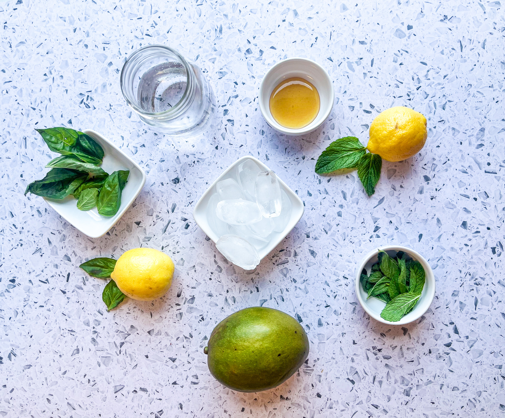 Mango mint lemonade ingredients.