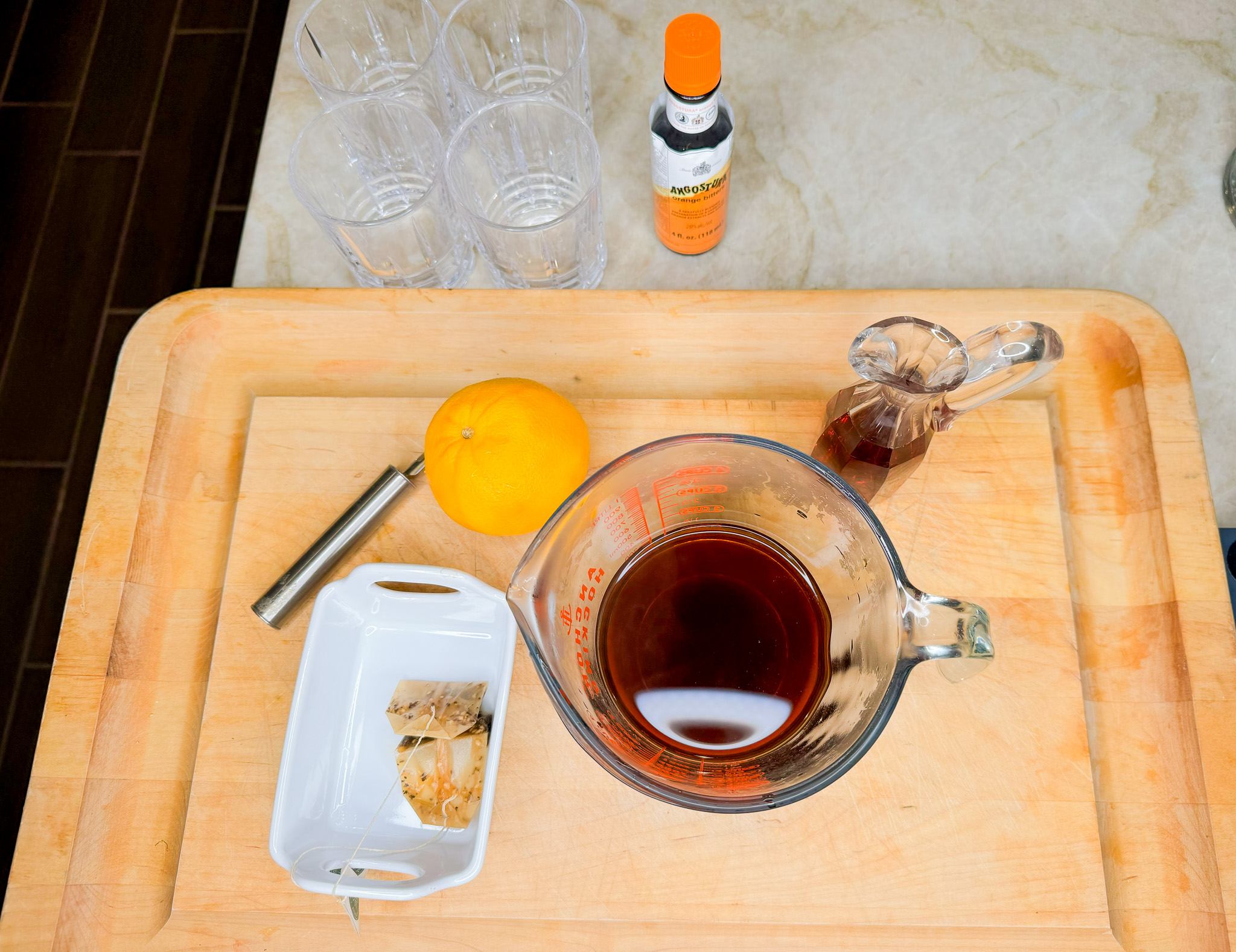 Old-Fashioned mocktail ingredients. 