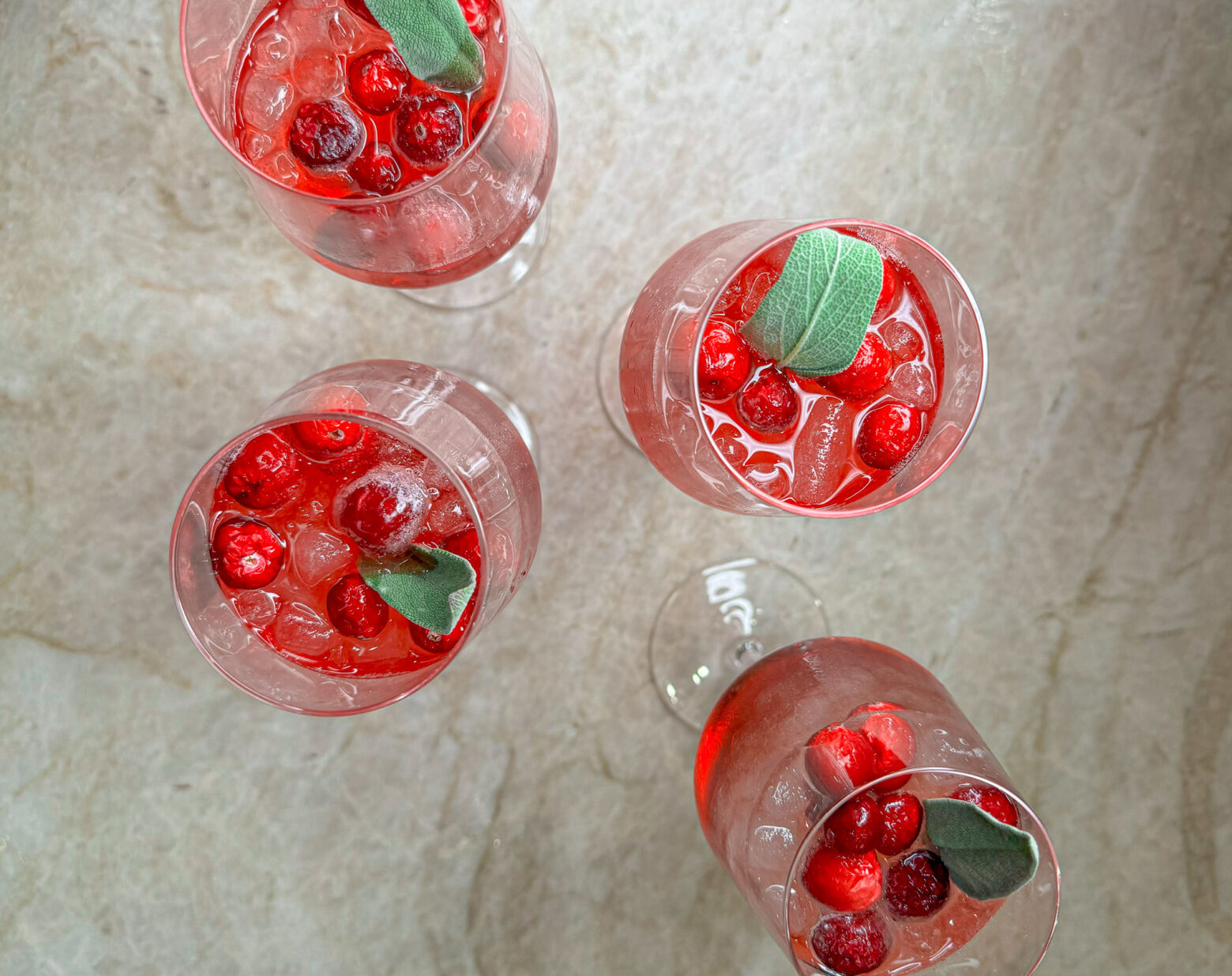 Cranberry mocktails finished in a birdseye view.