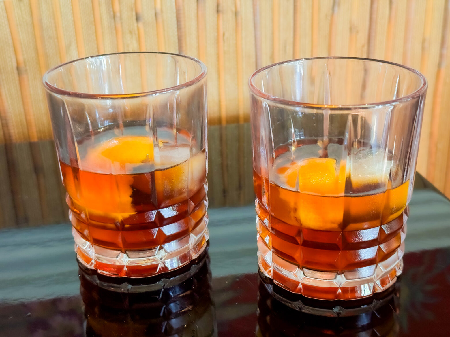 Old-Fashioned mocktail two glasses finished.