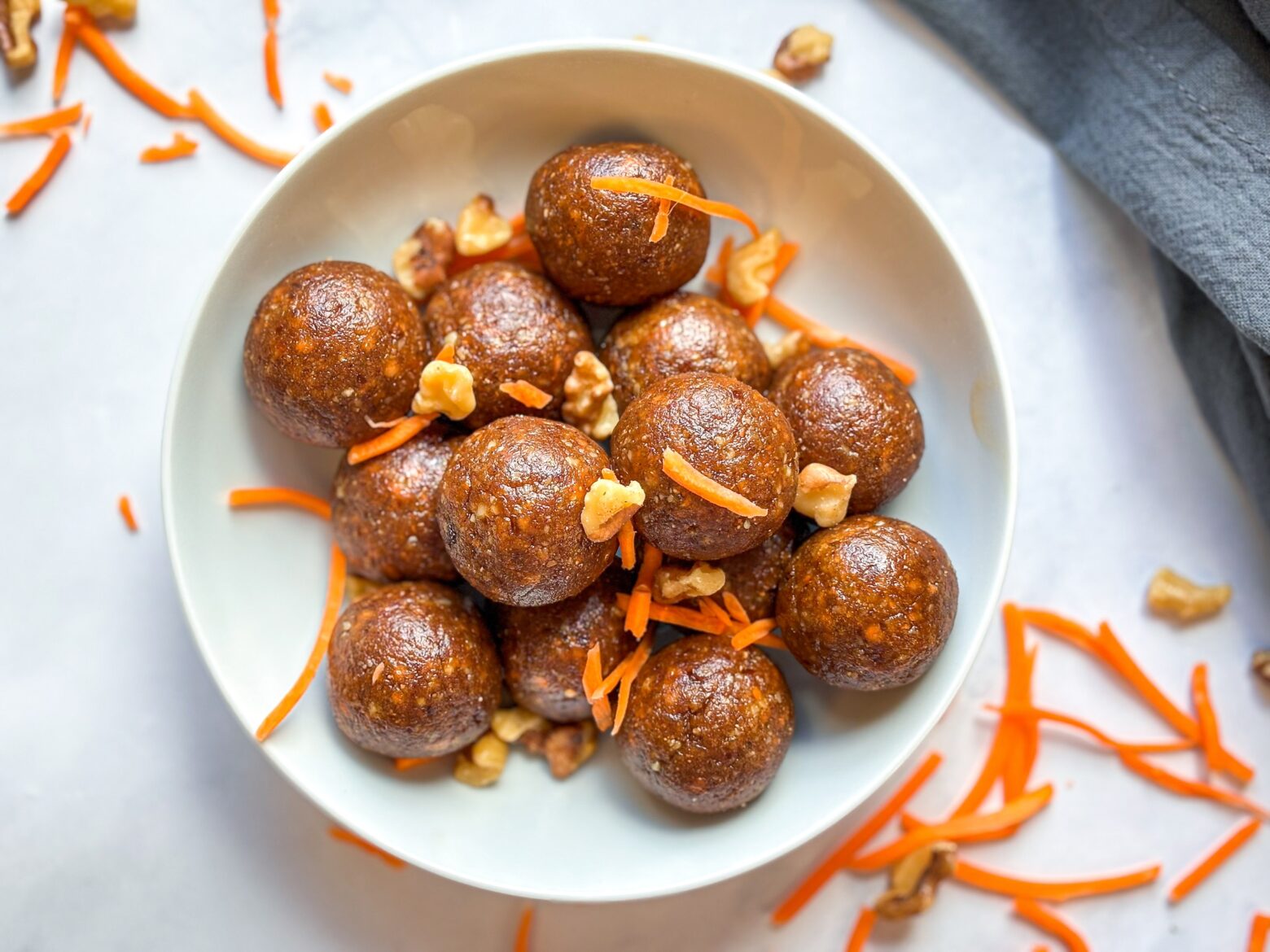 No-Bake Carrot Cake Energy Balls in a bowl, finished.