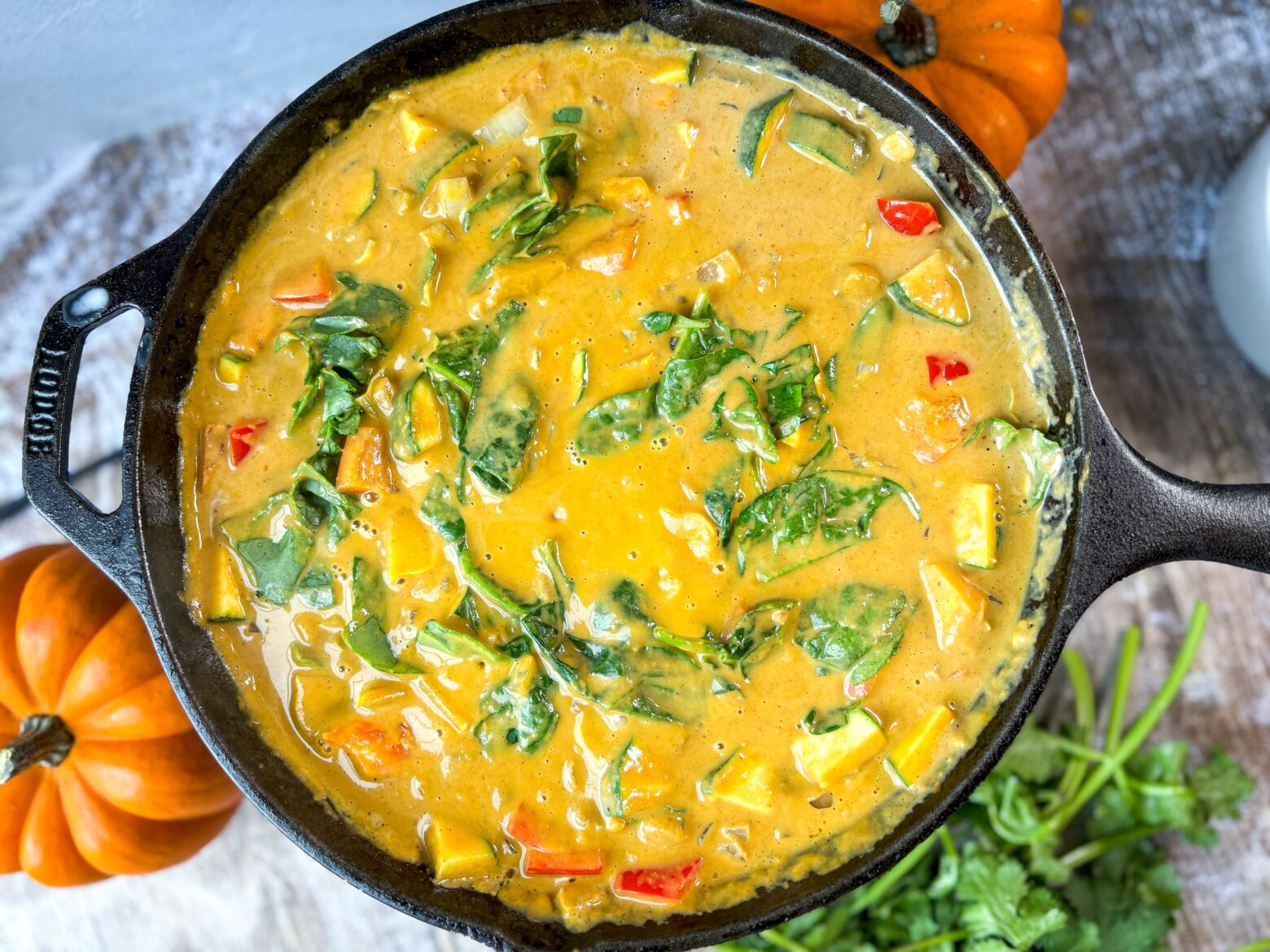 Pumpkin curry finished in pan.