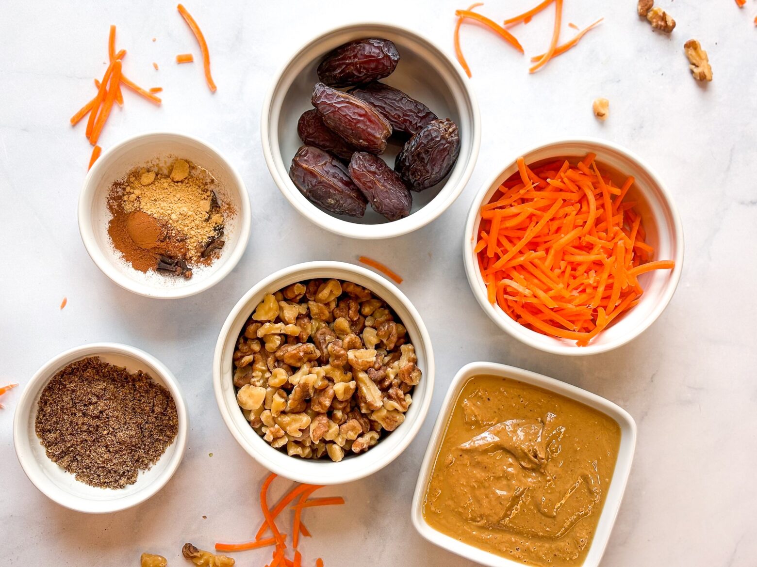 No-bake carrot cake energy balls ingredients.