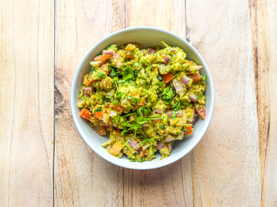 Microgreens guacamole in a bowl.