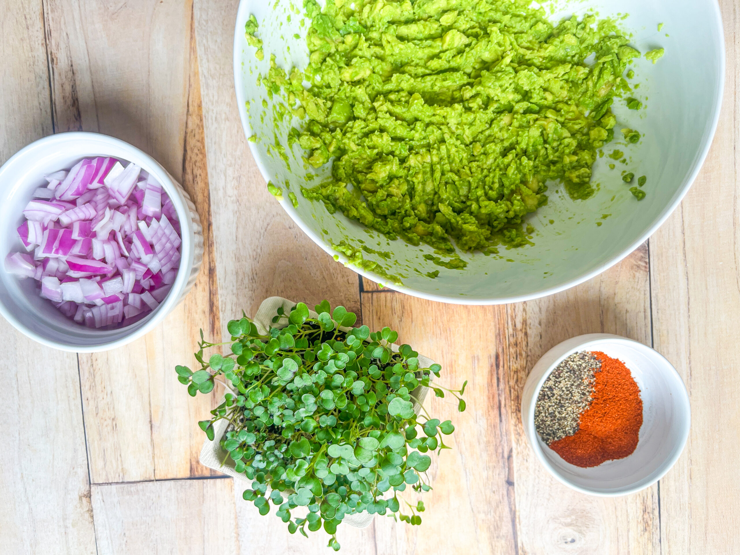 Microgreens guacamole ingredients prepped. 