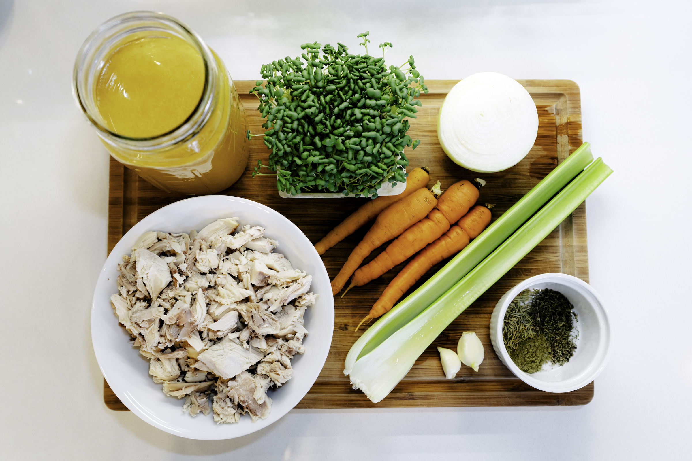 Mustard chicken soup ingredients. 