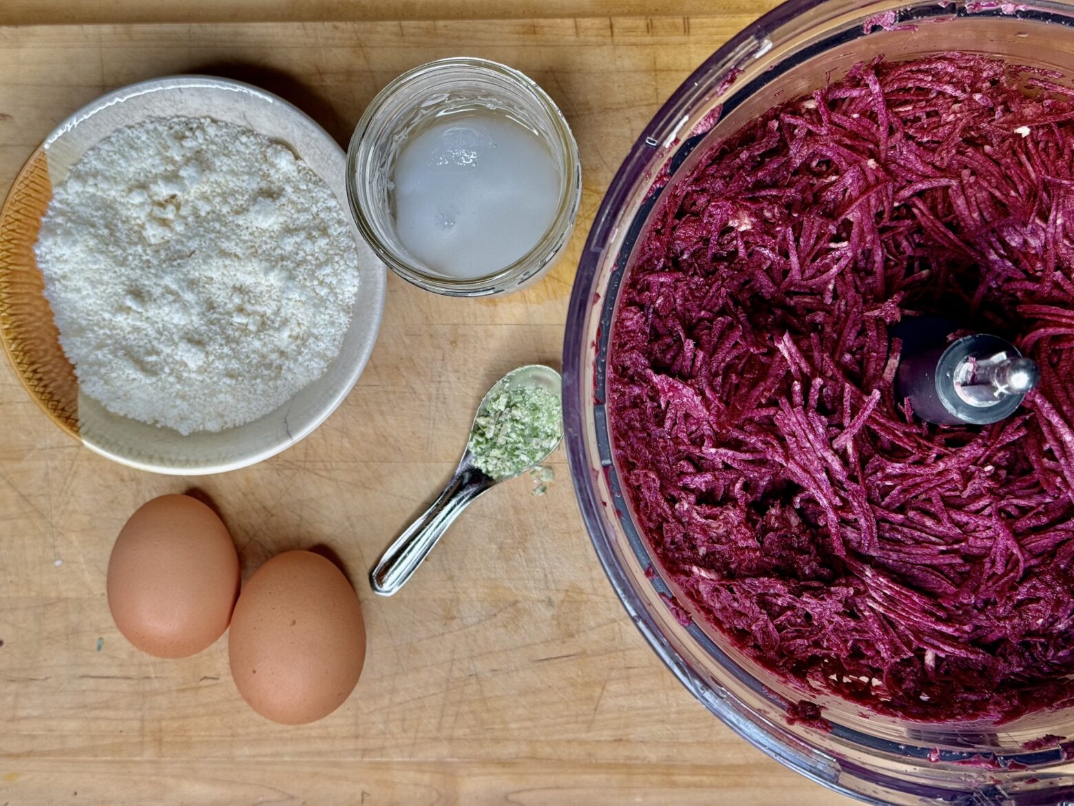 Okinawa latkes mixture being made.