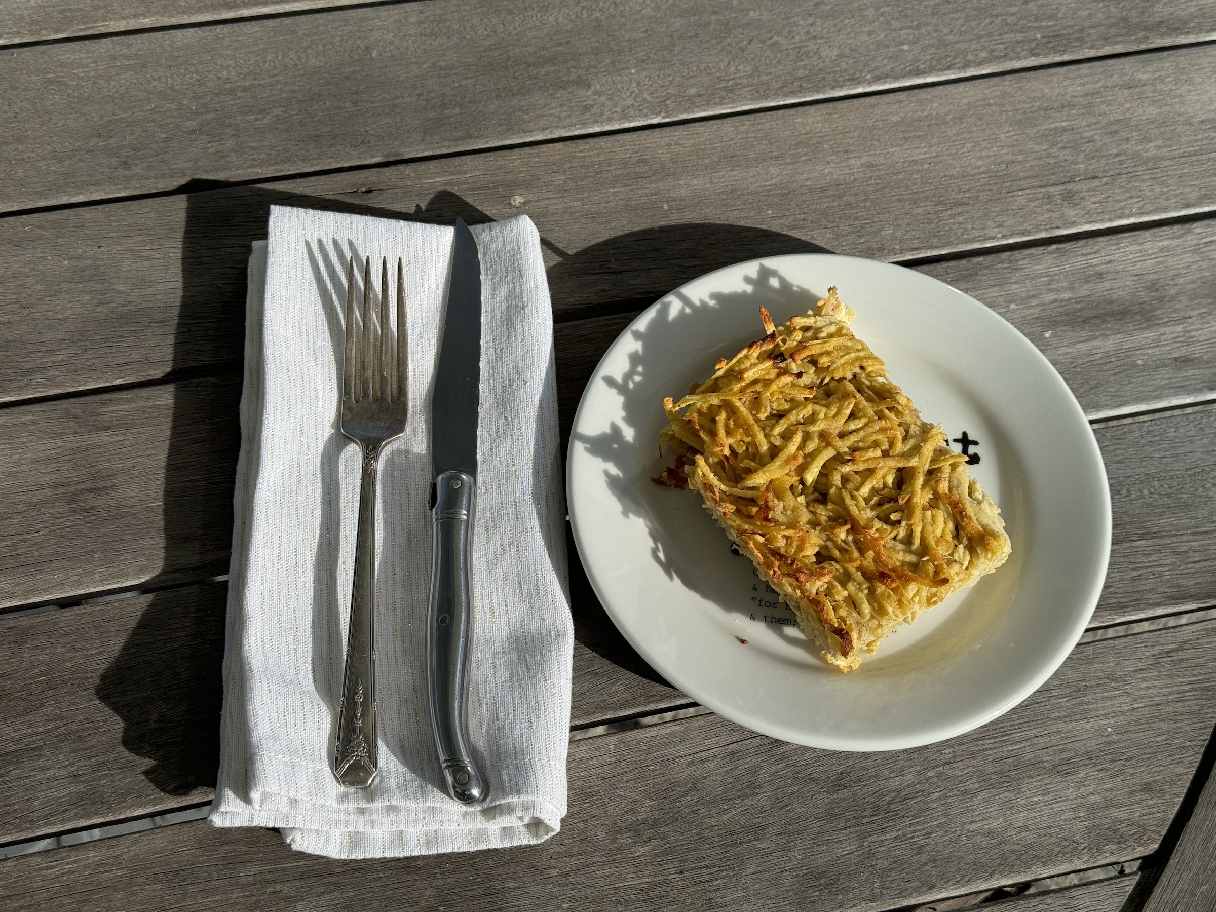 Sweet potato kugel finished, outside. 