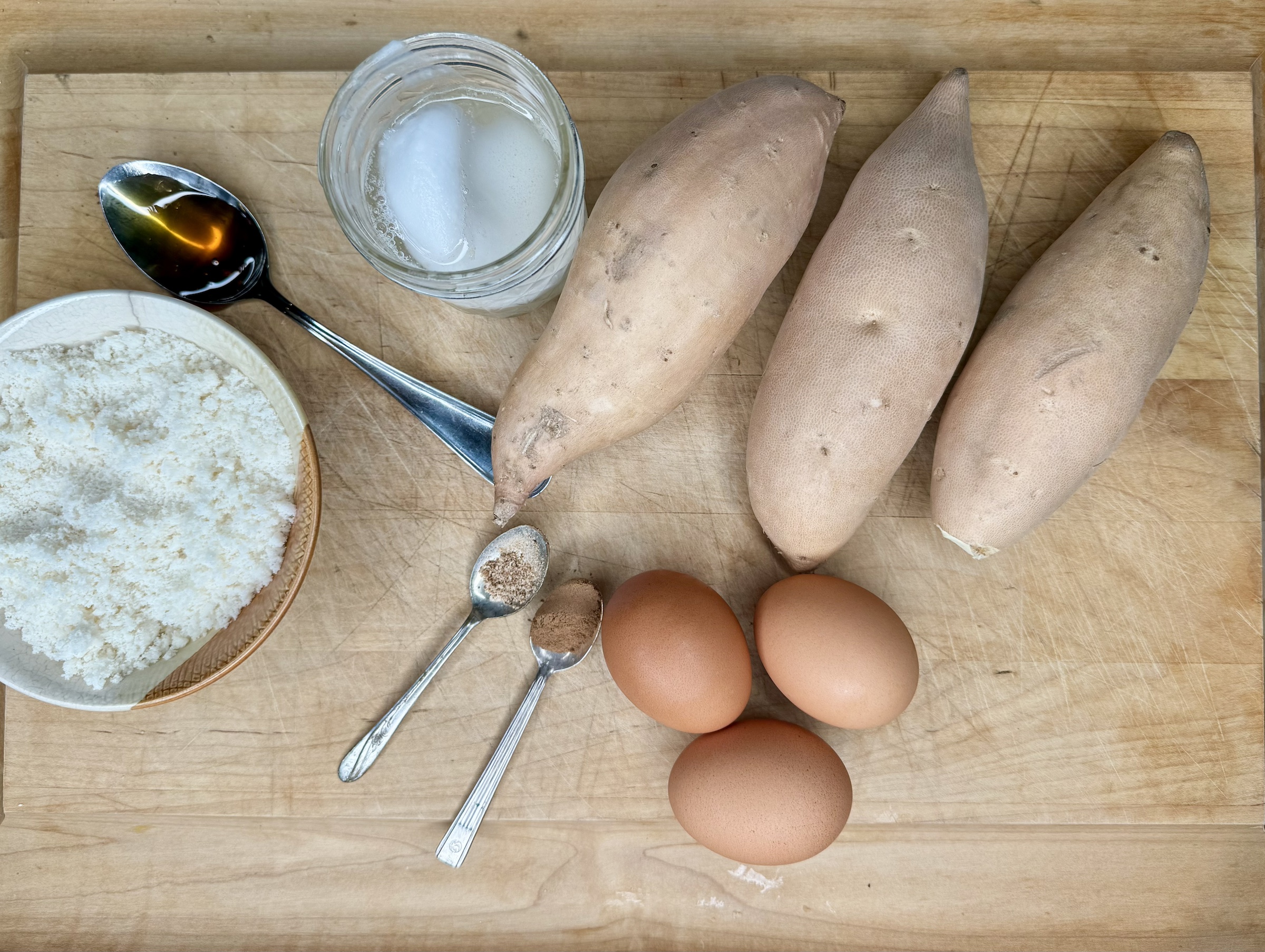 Sweet potato kugel ingredients.