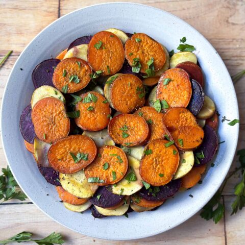 Finished Sweet Potato Pommes Anna on a plate.