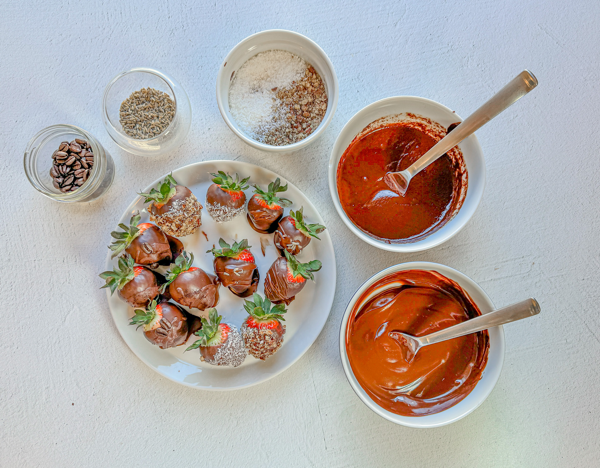 Chocolate-covered strawberry ingredients.