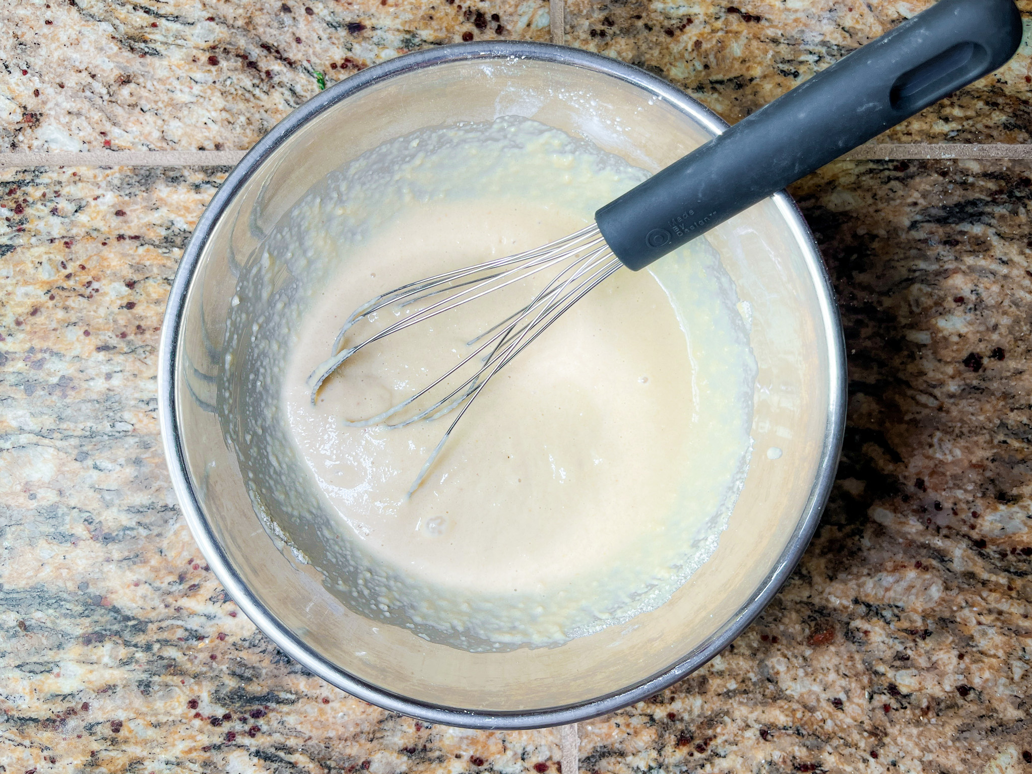 Paleo waffles batter being mixed. 