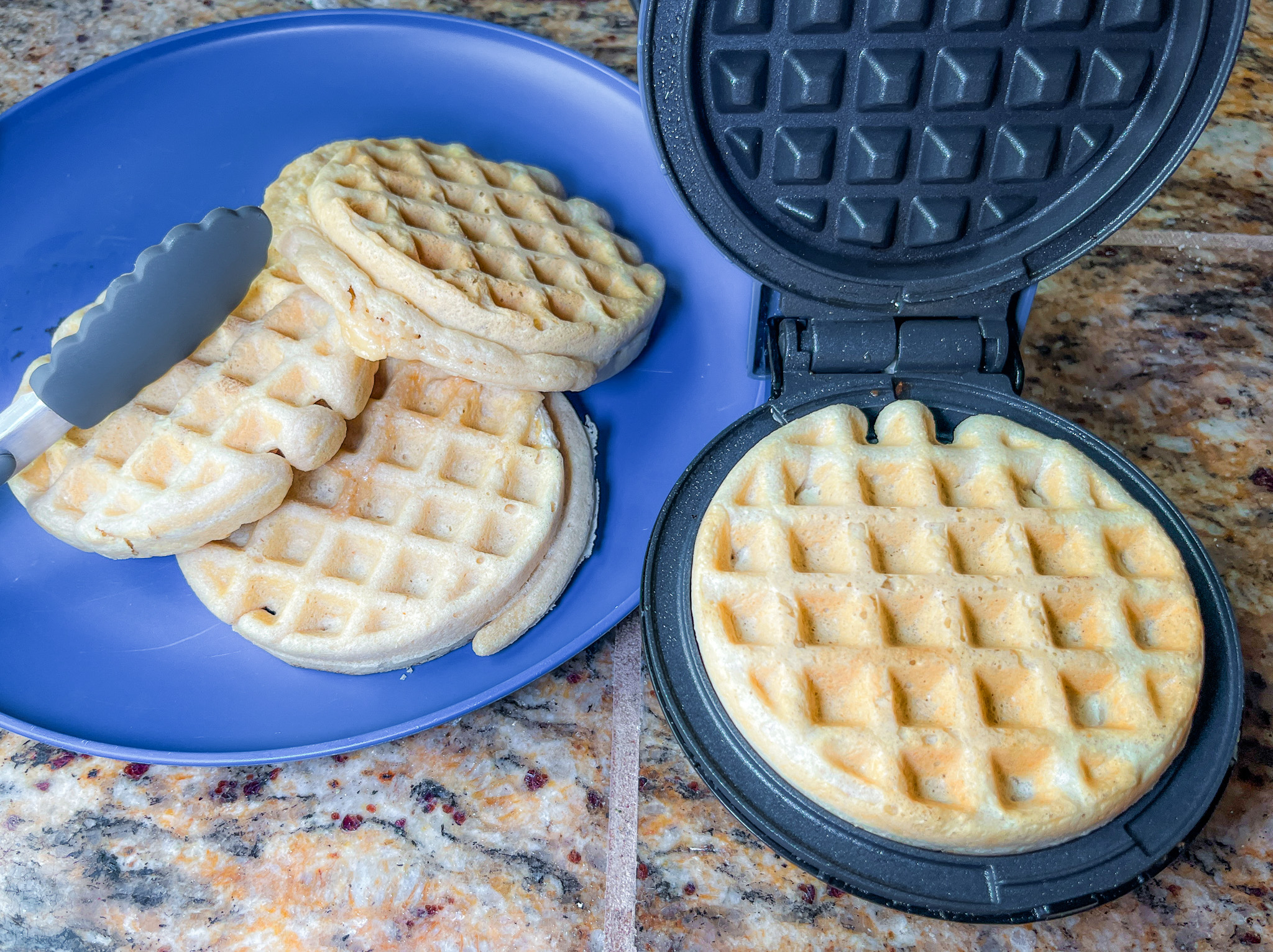 Paleo waffles in the waffle maker. 