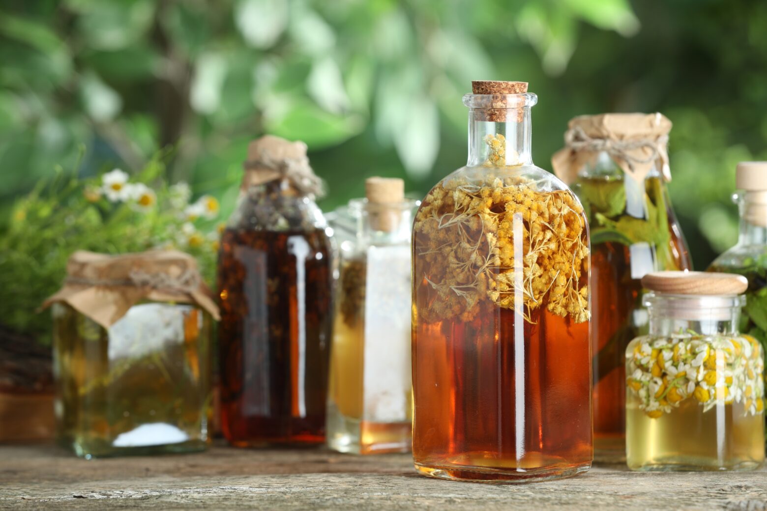 Bottles with oils and natural flavors