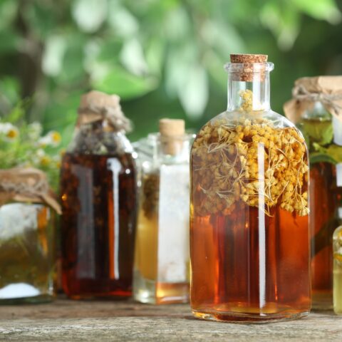 Bottles with oils and natural flavors