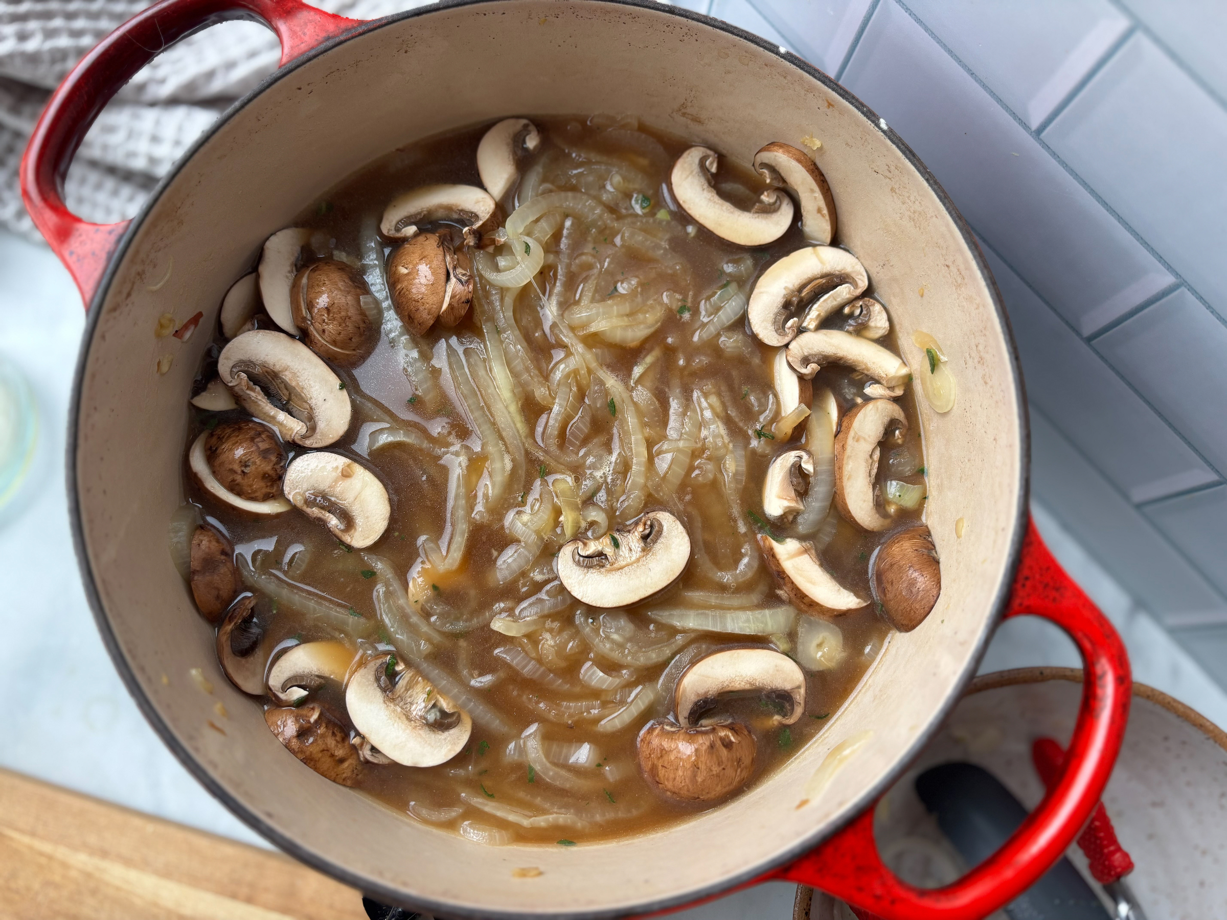 The process of cooking the French Onion Soup