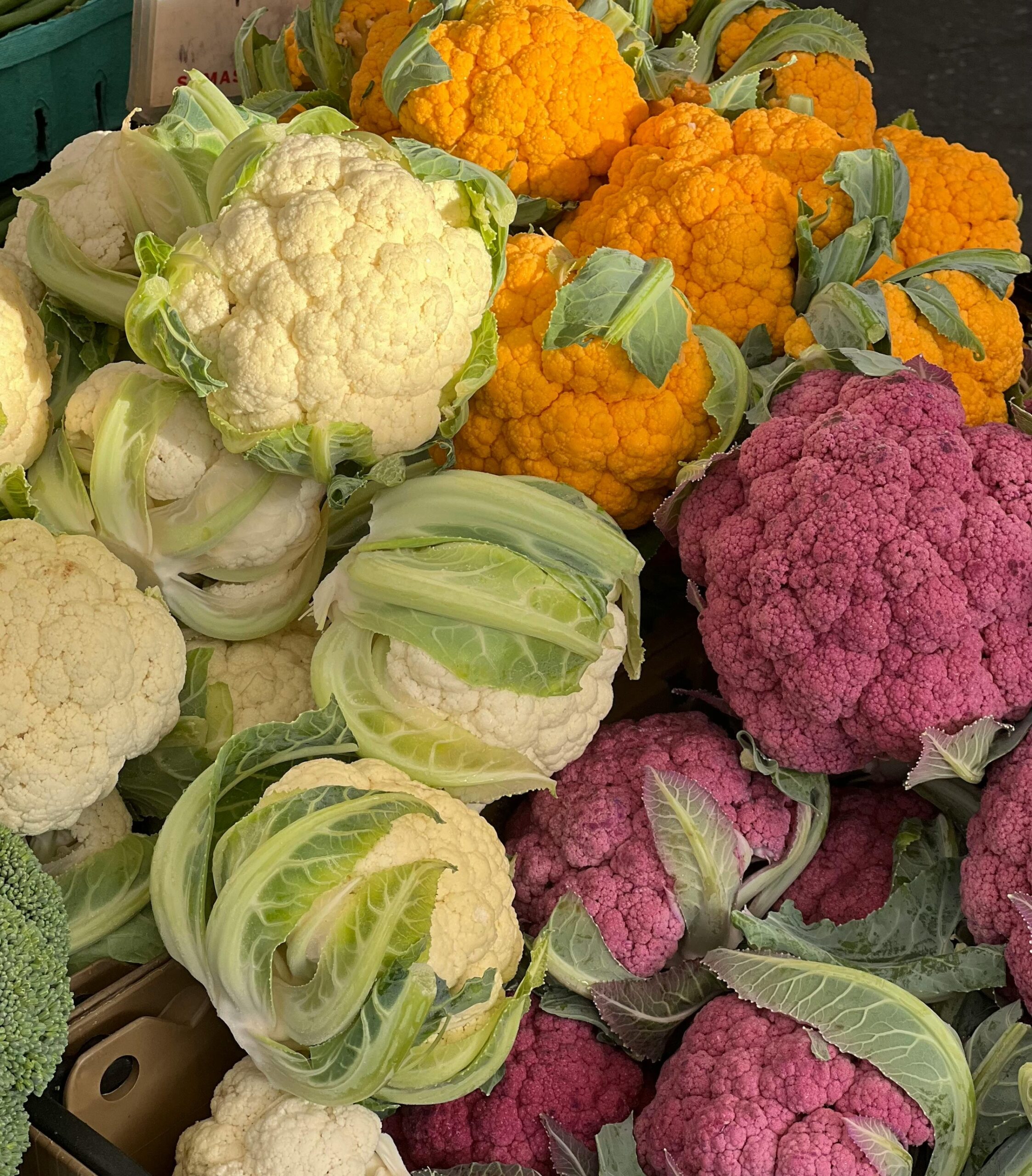 Color cauliflower at the grocery store.