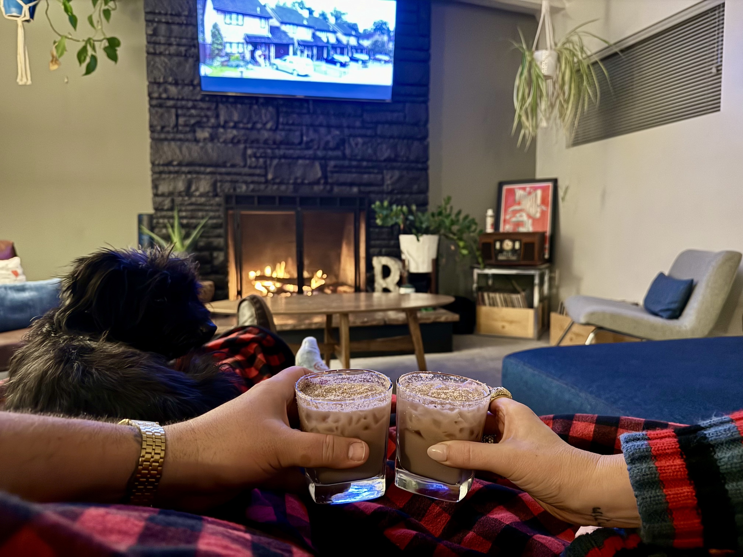 Cheers with two glasses of Tart Cherry Juice Mocktails. 