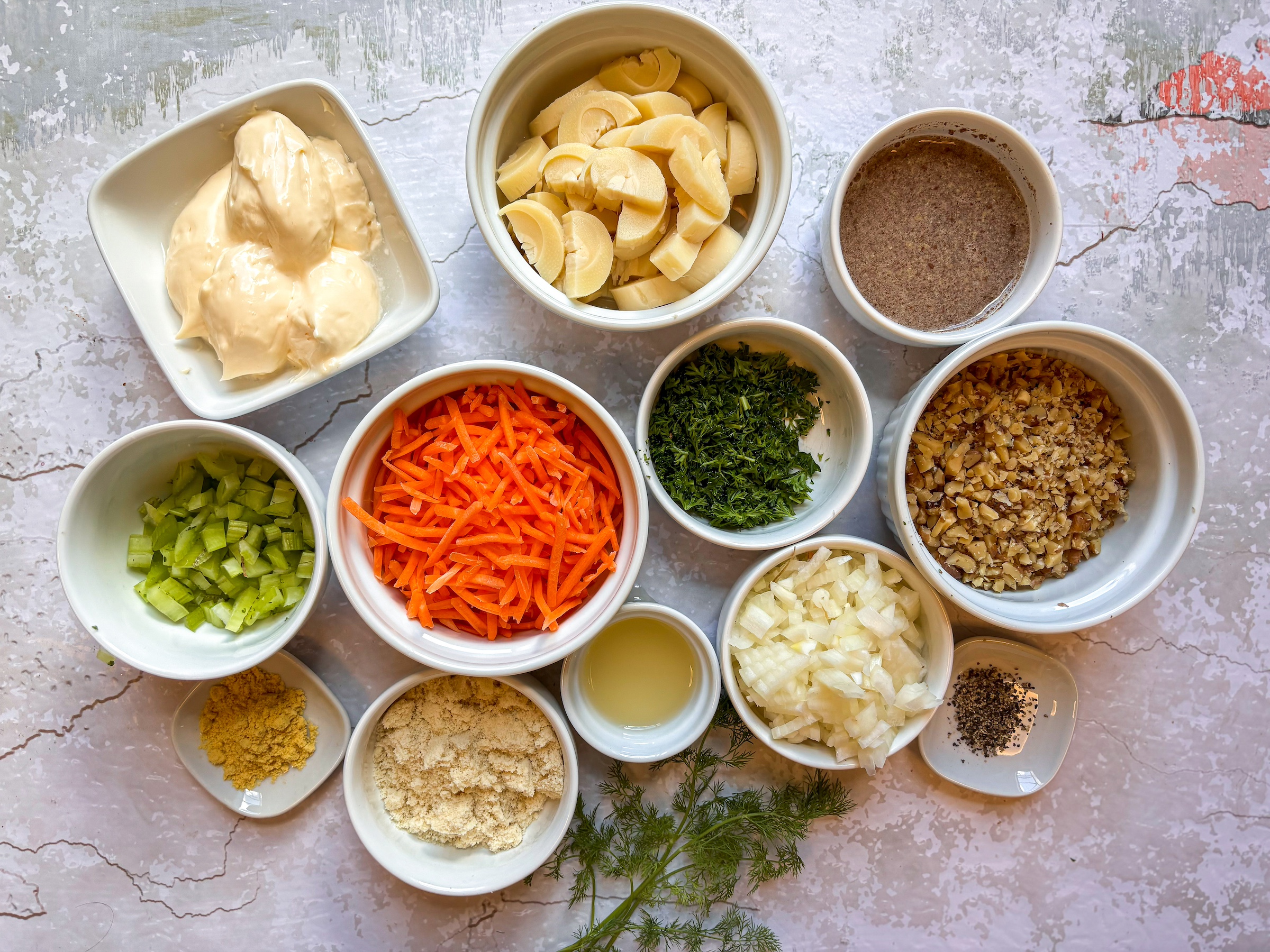 Vegan crab cake ingredients. 