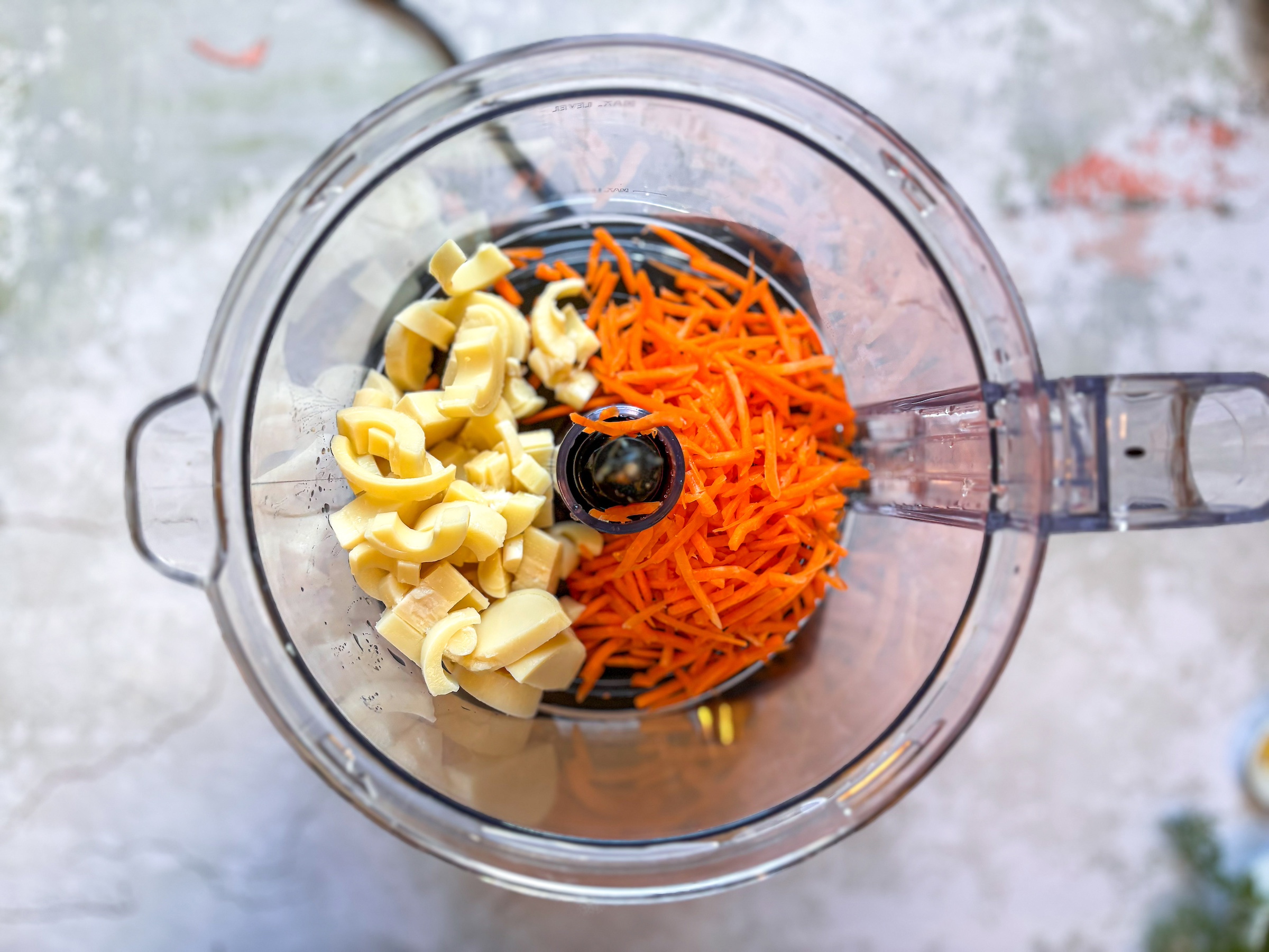 Vegan crab cakes being prepped in the food processor. 