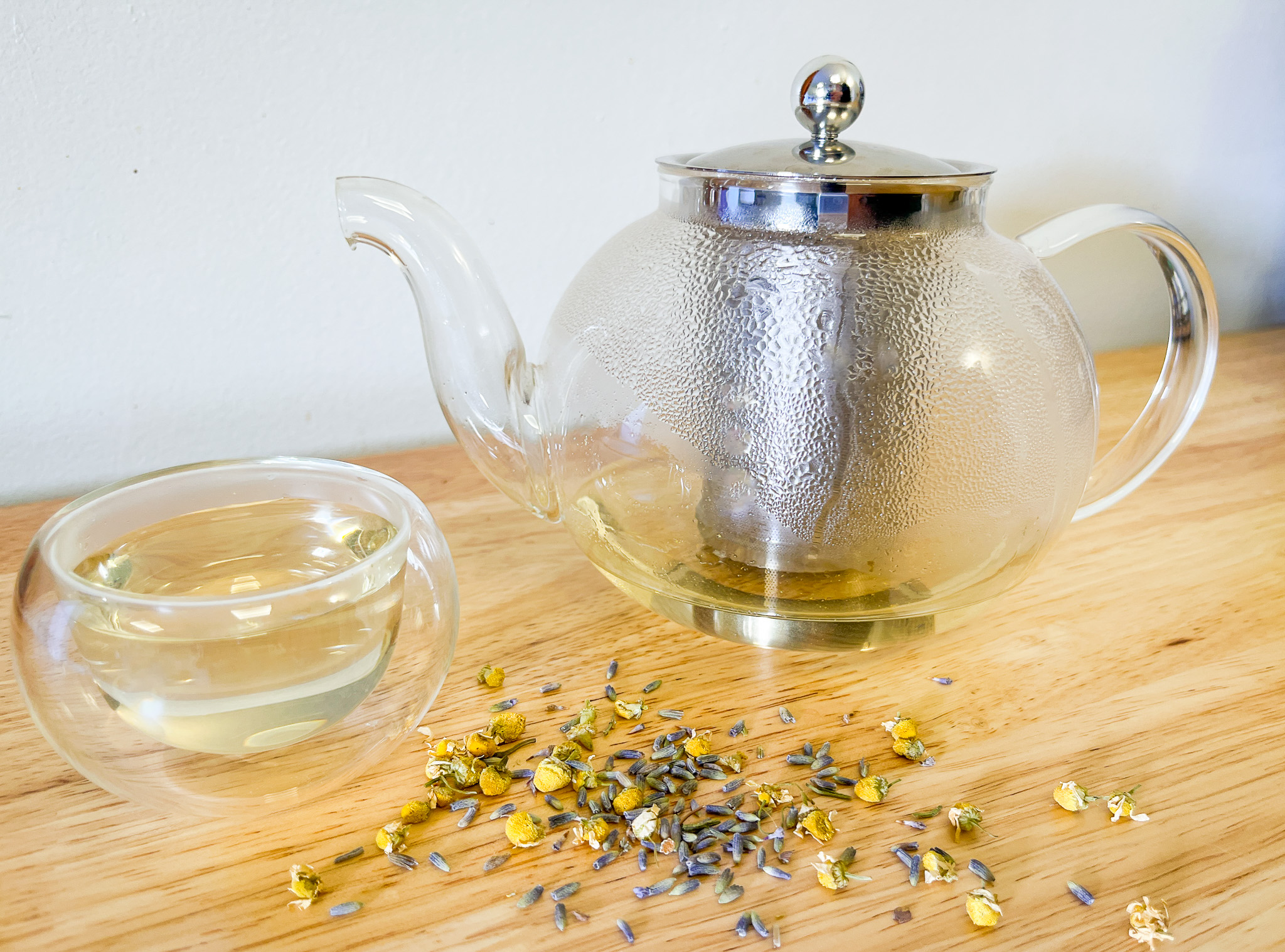 Bedtime Bloom Tea finished, in a tea pot.