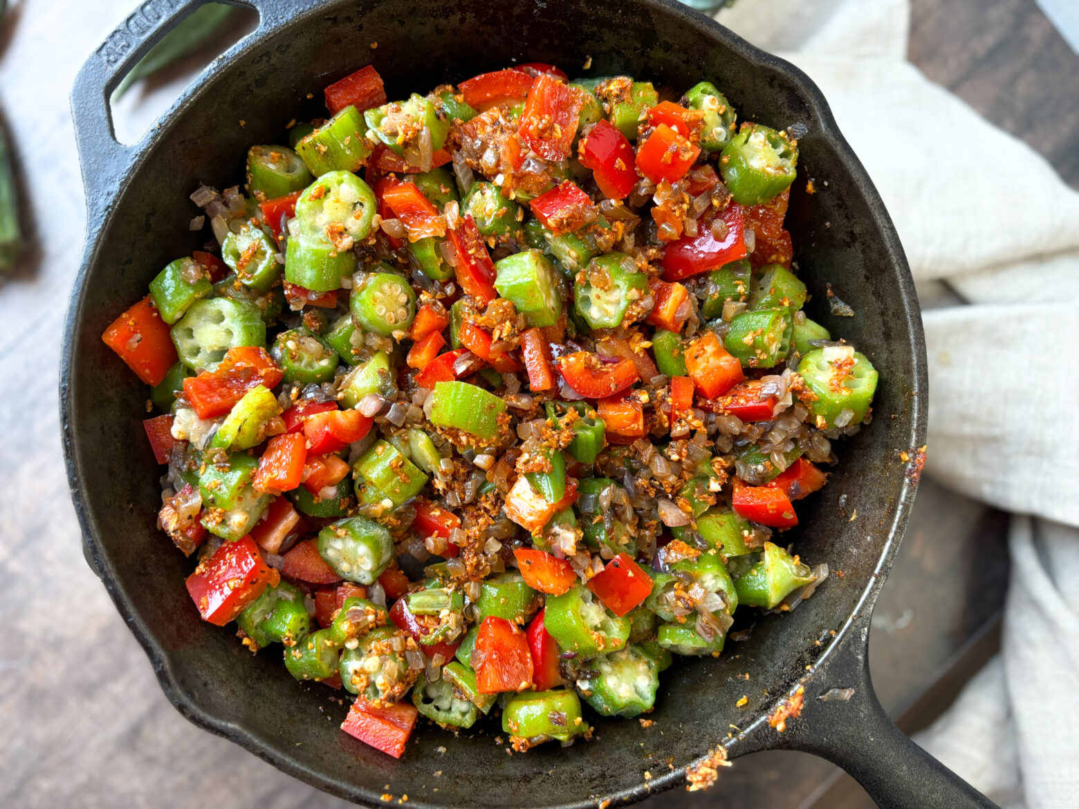 Beef-Okra-Stew-in-Pan-Birdseye-View-Finished