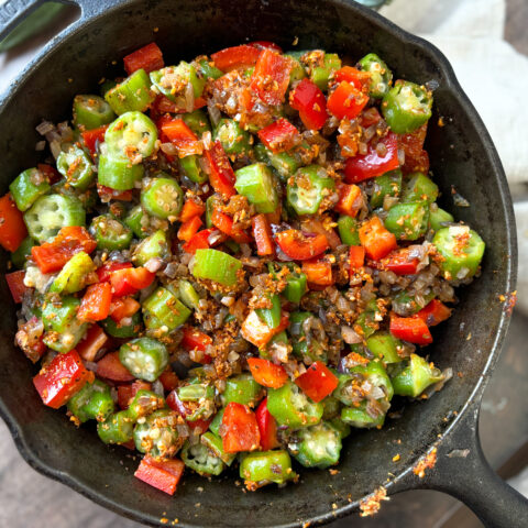 Beef-Okra-Stew-in-Pan-Birdseye-View-Finished