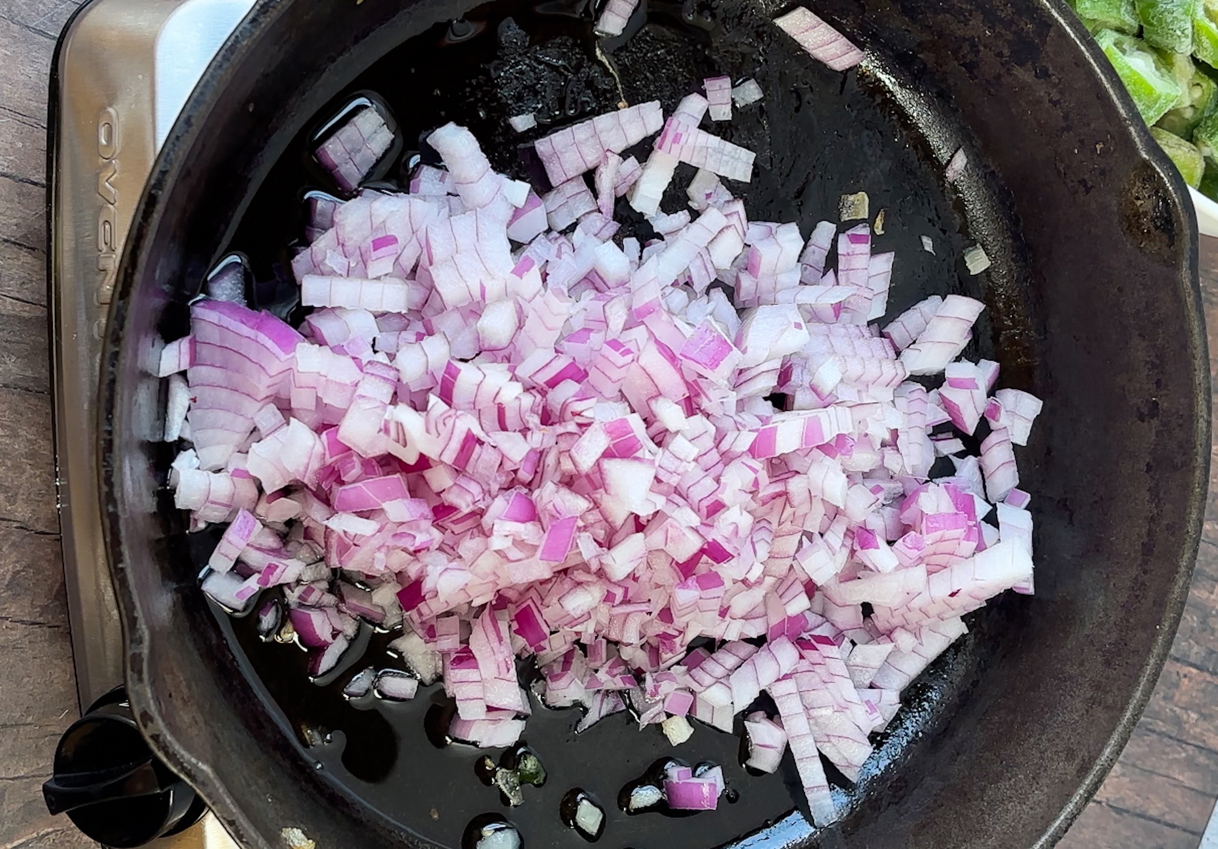 Cooking-Onions-in-Pan-Birdseye-View